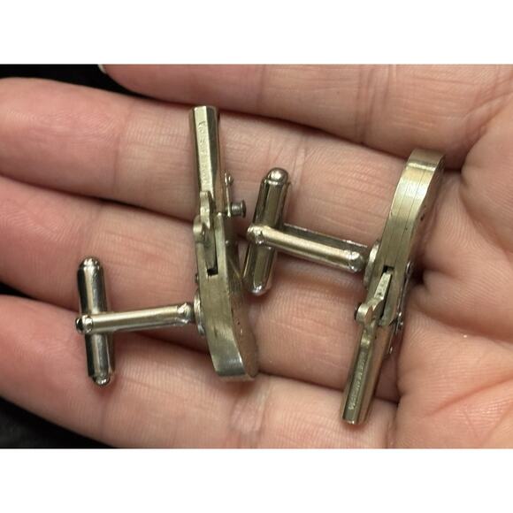 Antique Austrian Pistol Cufflinks Etched Design Deer & Rabbit - Picture 6 of 12